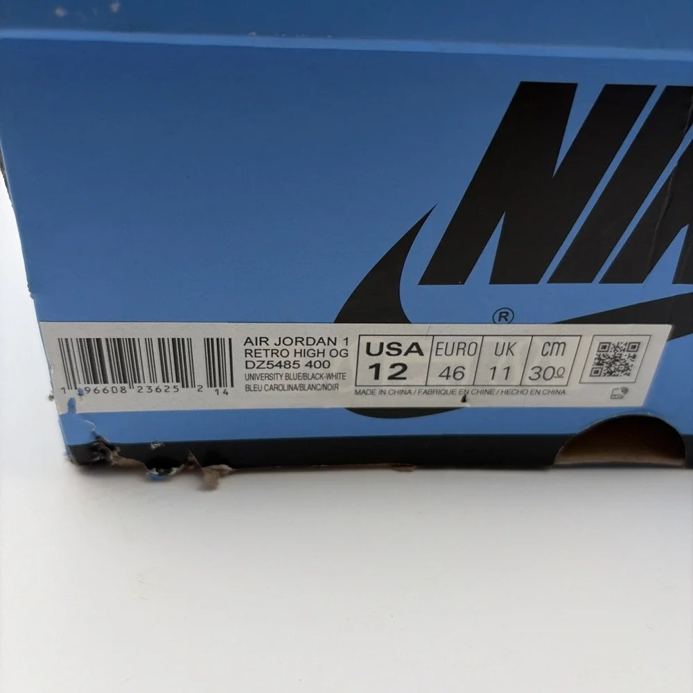 Jordan 1 Retro OG High UNC Toe Blue Black White DZ5485-400 Mens Size 12